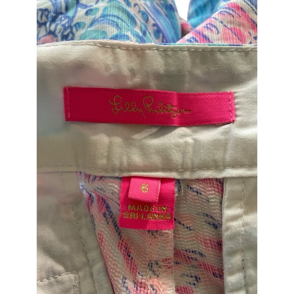 Lilly Pulitzer Women’s Short Sz 6 Seashell Print Blue Pink Cotton Summer Resort - Picture 6 of 7